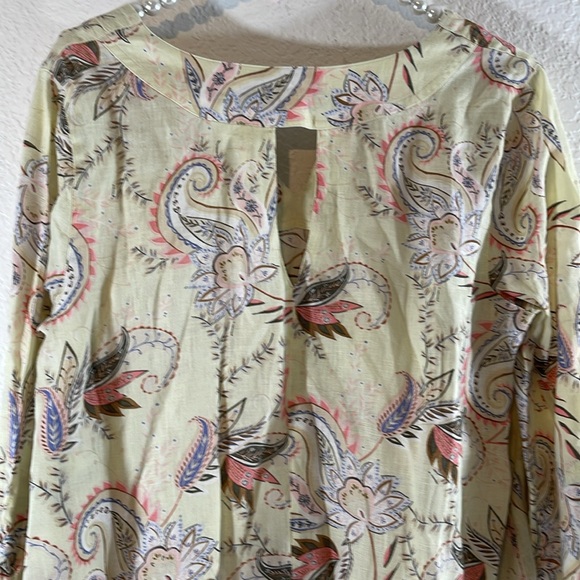 J.Jill Floral Paisley 3/4 Sleeve Tunic Love Linen Tie-Sleeve Blouse Small Petite - Picture 8 of 13